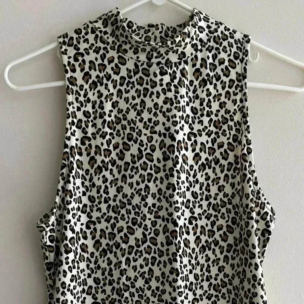 Gaze Cheetah Print Mock Neck Tank Top, Animal Print Shirt, Size Large